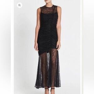 Camilla and Marc Plaza Lace Sheer Ruched Gown - Size 6 - Black Lace 80s Vintage